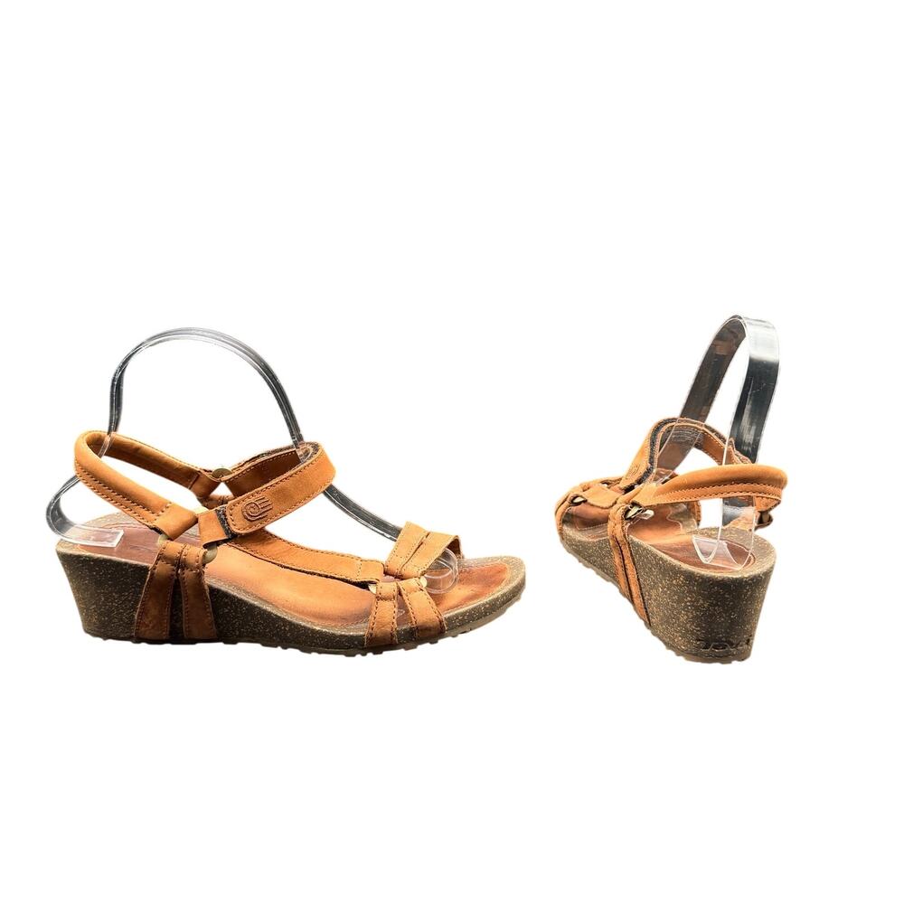Teva Brown Leather Wedge Sandals Hook Loop Comfort Women’s 8.5